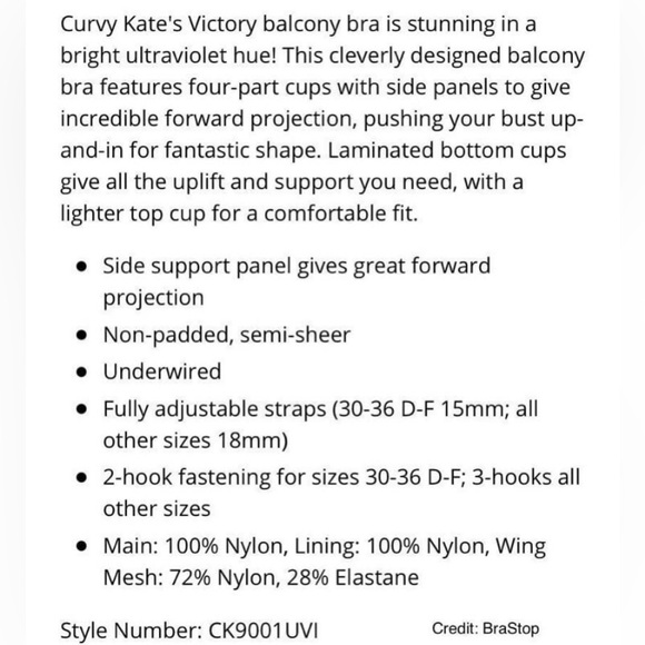 #391 - NWT Curvy Kate “Victory” Balcony Underwire Bra, “UltraViolet” SIZE 34K - Picture 10 of 12